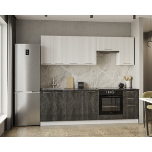 Кухня Mebel Ars Абрис акация белая, бетон темный кухонный гарнитур дюна 1500 дуб сонома венге дуглас темный