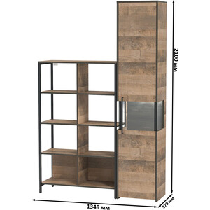 Комплект мебели Моби Трувор 13.151.02 стеллаж + 13.205 шкаф-пенал с витриной дуб гранж песочный/интра