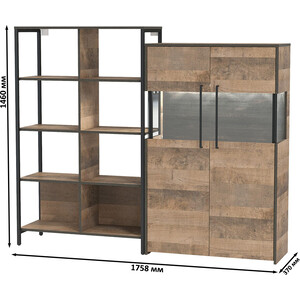 Комплект мебели Моби Трувор 13.151.02 стеллаж + 13.306 комод с витриной дуб гранж песочный/интра