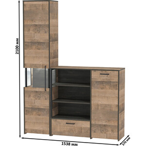 Комплект мебели Моби Трувор 13.205 шкаф-пенал с витриной + 13.307.01 комод дуб гранж песочный/интра
