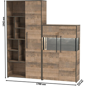 Комплект мебели Моби Трувор 13.206 шкаф-стеллаж + 13.306 комод с витриной дуб гранж песочный/интра
