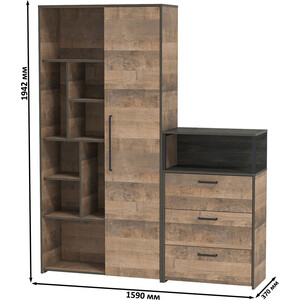 Комплект мебели Моби Трувор 13.206 шкаф-стеллаж + 13.307.02 комод с ящиками дуб гранж песочный/интра