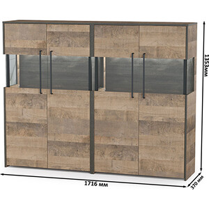 Комплект мебели Моби Трувор 13.306 комод с витриной + 13.306 комод с витриной дуб гранж песочный/интра