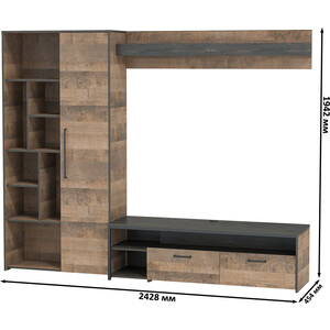 Комплект мебели Моби Трувор 13.70 тумба под ТВ + 13.206 шкаф-стеллаж + 15.60 полка дуб гранж песочный/интра