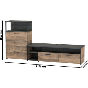 Комплект мебели Моби Трувор 13.70 тумба под ТВ + 13.307.02 комод с ящиками дуб гранж песочный/интра