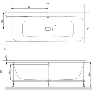 Акриловая ванна Am.Pm Func 170х75 с каркасом и фронтальной панелью