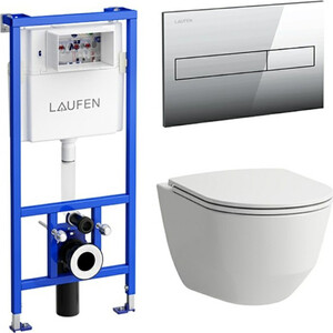 Комплект унитаза Laufen безободковый, с инсталляцией, кнопка хром, сиденье-микролифт (8.6996.6.000.000.R)