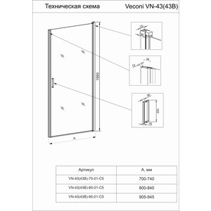 Душевая дверь Veconi Vianno VN-43B 70x195 прозрачная, черная (VN43B-70-01-C5)