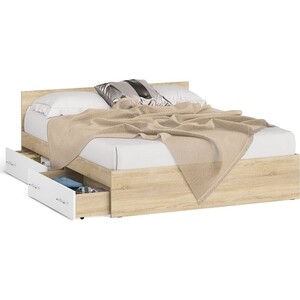 Кровать с ящиками СВК Мори 160, цвет дуб сонома/белый (1026928)