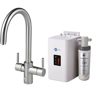 Смеситель для кухни InSinkErator AquaHot с системой мгновенного приготовления кипяченой воды, матовый никель (F-4N1J-BR) смеситель для кухонной мойки rush с фильтром ms9035 33