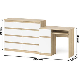 Комплект СВК Мори Стол компьютерный МС-1 левый + Комод МК1200.8, цвет дуб сонома/белый