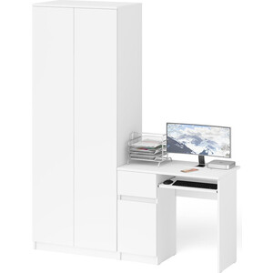 Комплект СВК Мори Стол компьютерный МС-1 левый + Шкаф МШ800.1, цвет белый комплект свк мори стол письменный мсп1200 1 шкаф мш800 1 дуб сонома