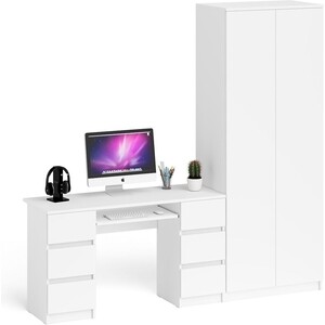 Комплект СВК Мори Стол компьютерный МС-2 + Шкаф МШ800.1, цвет белый комплект свк мори стол письменный мсп1200 1 шкаф мш800 1 дуб сонома