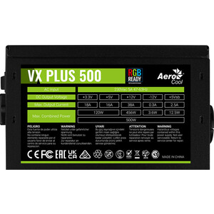Блок питания Aerocool 500W VX PLUS 500 RGB (ATX v2.3/RGB Fan 120mm/ 500mm cable/Retail) (4718009152687)