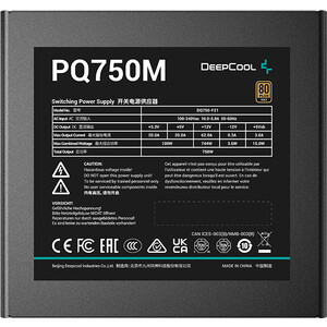 Блок питания DeepCool 750W PQ750M (ATX 2.4, fully modular, PWM 120mm fan, APFC, 80+ Gold, RTL) (R-PQ750M-FA0B-EU)
