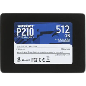 Накопитель PATRIOT SSD 512Gb P210 2.5'' SATA III (P210S512G25) твердотельный накопитель patriot memory 512gb p220 p220s512g25