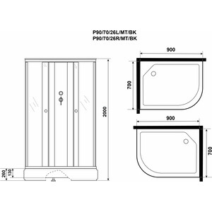 Душевая кабина Niagara Promo P90/70/26L/MT/BK 90х70х200 левая