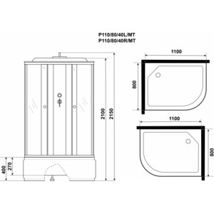 Душевая кабина Niagara Promo P110/80/40L/MT 110х80х215 левая