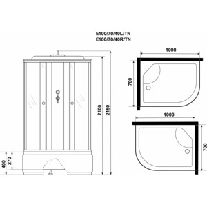 Душевая кабина Niagara Eco E100/70/40L/TN 100х70х215 левая