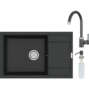 Кухонная мойка и смеситель Point Велета 78 с дозатором, черная (PN3002B, PN3101B, PN3201B) кухонная мойка и смеситель point моко 47 с дозатором черная pn3006b pn3103b pn3201b