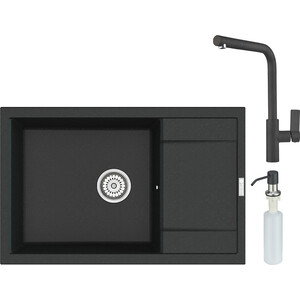 Кухонная мойка и смеситель Point Велета 78 с дозатором, черная (PN3002B, PN3102B, PN3201B) кухонная мойка point бату 45 черная pn3008b