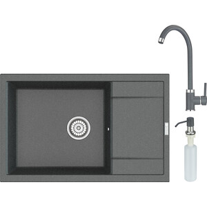 Кухонная мойка и смеситель Point Велета 78 с дозатором, графит (PN3002GR, PN3101GR, PN3201GR) мойка кухонная point стил 65 графит pn3009gr