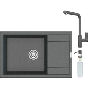 Кухонная мойка и смеситель Point Велета 78 с дозатором, графит (PN3002GR, PN3102GR, PN3201GR) дозатор point pn3201gr графит