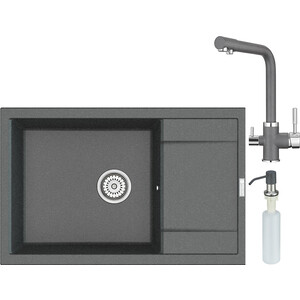Кухонная мойка и смеситель Point Велета 78 с дозатором, графит (PN3002GR, PN3103GR, PN3201GR) дозатор point pn3201gr графит