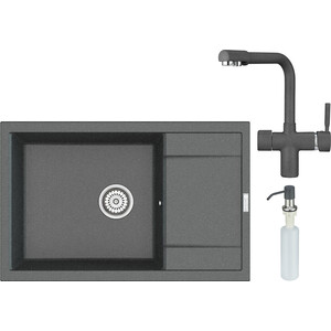 Кухонная мойка и смеситель Point Велета 78 с дозатором, графит (PN3002GR, PN3104GR, PN3201GR) дозатор point pn3201gr графит