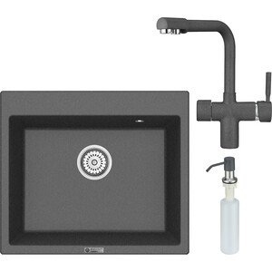 Кухонная мойка и смеситель Point Бинга 60 с дозатором, графит (PN3003GR, PN3104GR, PN3201GR) дозатор point pn3201gr графит