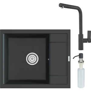 Кухонная мойка и смеситель Point Римо 60 с дозатором, черная (PN3010B, PN3102B, PN3201B) кухонная мойка point римо белый pn3010w