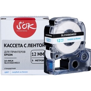 Кассета с лентой Sakura C53S654022 (LK-4WLN) для Epson, голубой на белом, 12мм/8м,