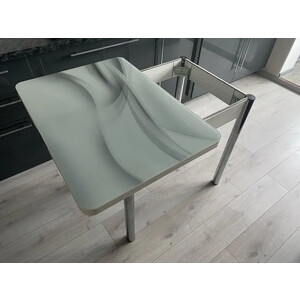 Стол обеденный поворотно раскладной фотопечать Катрин Симпл / бетон белый Текстура 029 / опора круглая Хром (KT19710)