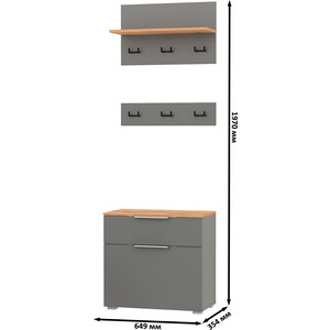 Прихожая Моби Октава 16.127 Тумба для обуви + 15.14.01 Вешалка + 15.14.02 Вешалка, цвет серый графит/дуб золотой/фасады серый графит (1027028)