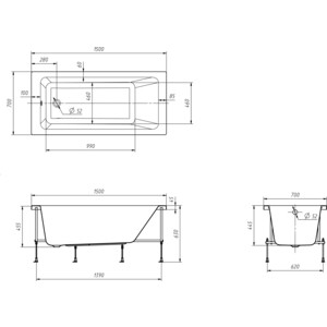 Акриловая ванна Roca Leon 150x70 с каркасом и фронтальной панелью