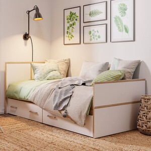 Односпальная кровать БТС 0,9 LIGHT МС Сакура с основанием (дуб сонома/белый) кронштейн мебельный белый 60x140x20x4