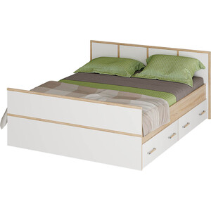 Двуспальная кровать БТС 1.6 LIGHT МС Сакура с основанием (дуб сонома/белый) кронштейн мебельный белый 60x140x20x4