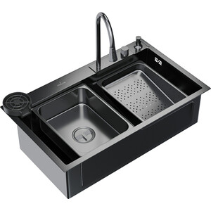 Кухонная мойка Mixline Pro 75х46 со смесителем, черный графит нано (4610211006300) кухонная мойка zorg steel hammer sh 78 2 51 l графит