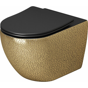 Унитаз подвесной безободковый Grossman Color с сиденьем микролифт, золото/черный (GR-4411GBLS)