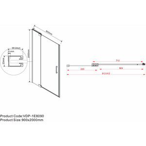 Душевая дверь Vincea Extra 80-90х200 прозрачная, черная (VDP-1E8090CLB)