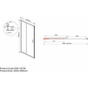 Душевая дверь Vincea Garda 150х190 прозрачная, вороненая сталь (VDS-1G150CLGM)