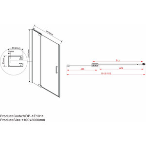 Душевая дверь Vincea Extra 100-110х200 прозрачная, вороненая сталь (VDP-1E1011CLGM)