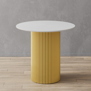 Стол круглый обеденный Genglass с металлическим золотым подстольем и белой столешницей GENGLASS TRUBIS Wood GGT-03-1-3-L-80 - фото 1