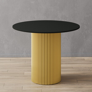Стол круглый обеденный Genglass с золотым металлическим подстольем и черной столешницей GENGLASS TRUBIS Wood GGT-03-1-2-L-90 - фото 1