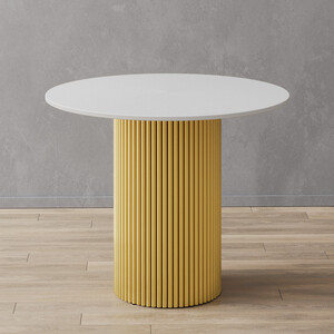 Стол круглый обеденный Genglass с металлическим золотым подстольем и белой столешницей GENGLASS TRUBIS Wood GGT-03-1-3-L-90 - фото 1