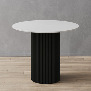 Стол круглый обеденный Genglass с черным металлическим подстольем и белой столешницей GENGLASS TRUBIS Wood GGT-03-2-3-L-90 - фото 1