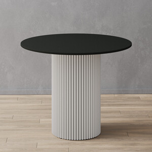 Стол круглый обеденный Genglass с белым металлическим подстольем и черной столешницей GENGLASS TRUBIS Wood GGT-03-3-2-L-90 - фото 1