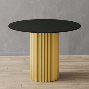 Стол круглый обеденный Genglass с металлическим золотым подстольем и черной столешницей GENGLASS TRUBIS Wood GGT-03-1-2-L-100 - фото 1