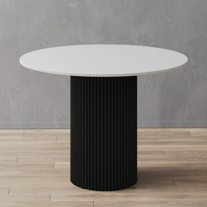 Стол круглый обеденный Genglass с черным металлическим подстольем и белой столешницей GENGLASS TRUBIS Wood GGT-03-2-3-L-100 - фото 1