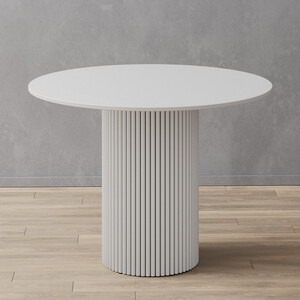 Стол круглый обеденный Genglass с белым металлическим подстольем и белой столешницей GENGLASS TRUBIS Wood GGT-03-3-3-L-100 - фото 1